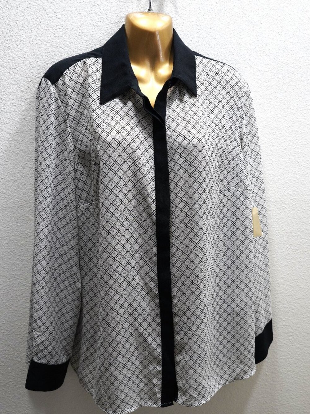 Coldwater Creek Black White Chiffon Florette Blouse size XL NWT